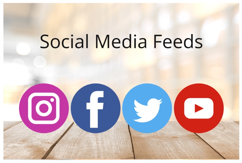 Icons of social media feeds Facebook, Twitter, Youtube and Instagram for updating by TMP