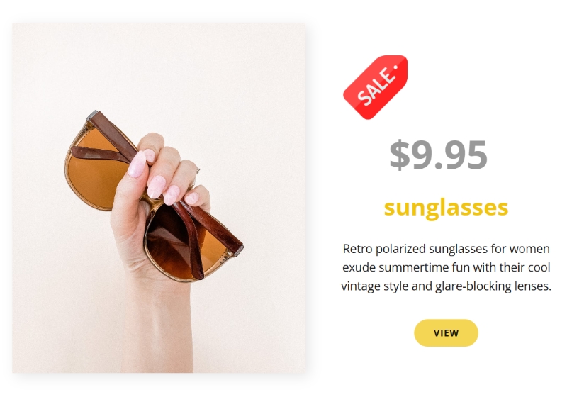 Sunglass ads for sale on a website created by TMP about ​Elevate eCommerce excellence.