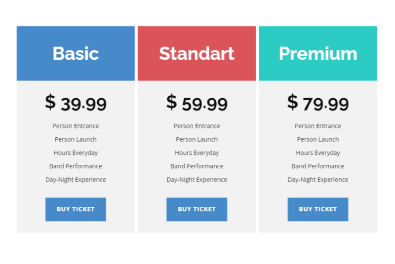 Price tables of three to choose from.