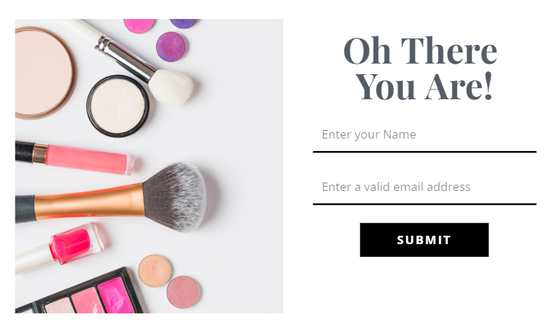 Module pop-ups for email capturing with a picture of cosmetics.