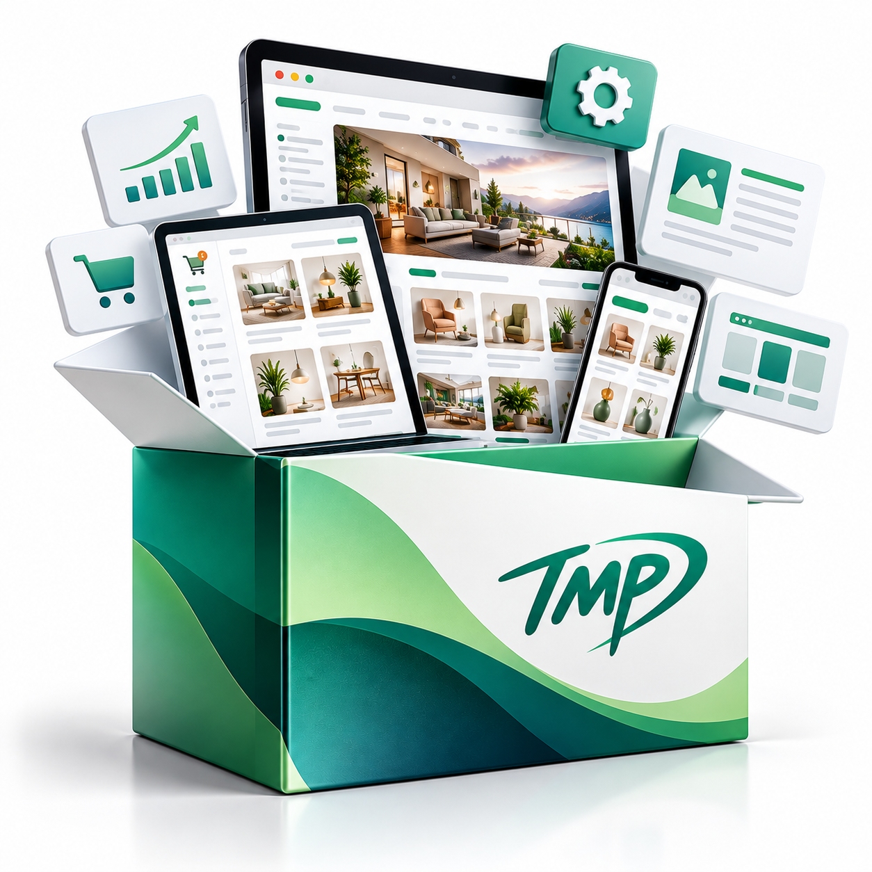 Advanced custom website design package featuring professional responsive website design, eCommerce, SEO and AI-assisted tools.