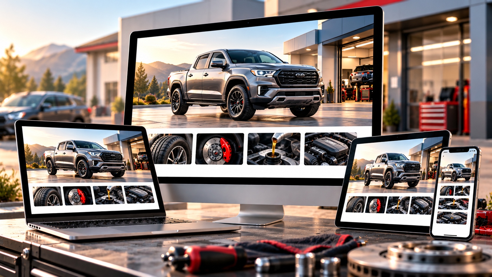 Star Auto ready-made WordPress automotive website design featuring responsive desktop, laptop, tablet and mobile layouts