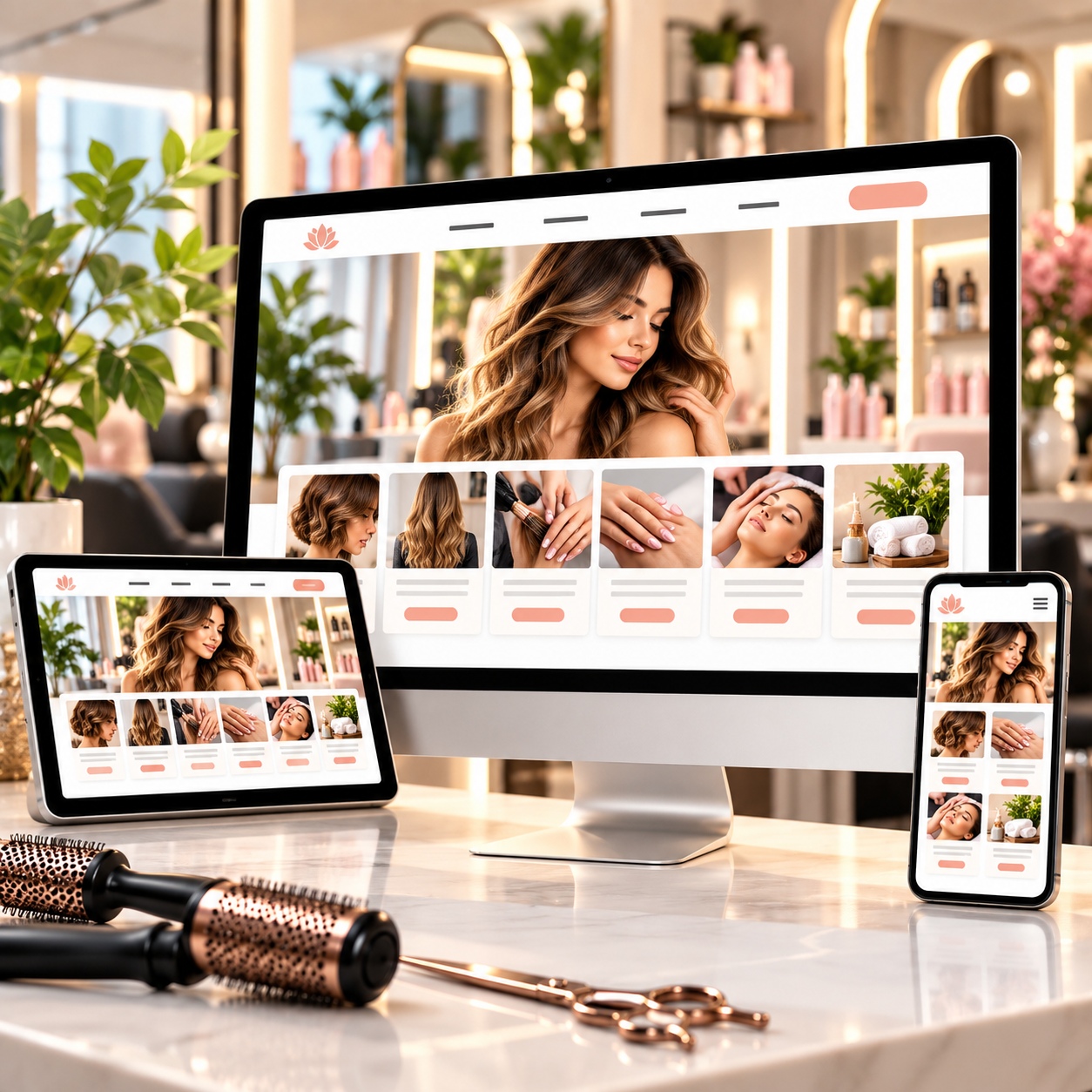 Star Salon custom hair and beauty salon website design shown on desktop, tablet and mobile devices JPEG File Name:
